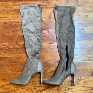 Olivia Miller Bejeweled Rhinestone Heel Above the Knee Boots